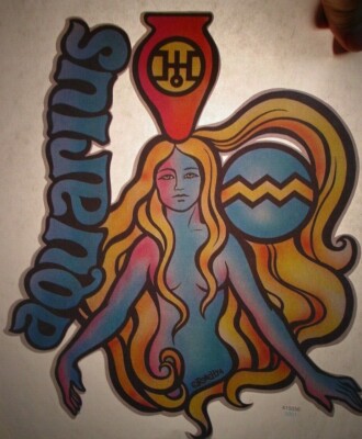 AQUARIUS ZODIAC SIGN VINTAGE 1970's ROACH IRON ON TRANSFER -NICE