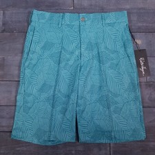 WALTER HAGEN Perfect 11 Leaves Print Golf Shorts Mens Size 32 Wavelight Teal