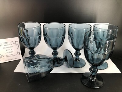 6 Gläser Goblets glasses Libbey Duratuff USA Gilbratar dark dusty blue 17cm