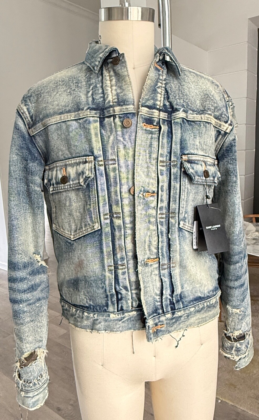 Giacca distruttore denim uomo YSL Saint Laurent taglia media