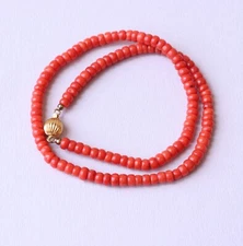Vintage Natural Undyed Coral Necklace  14k Gold Clasp