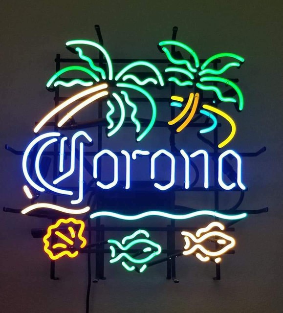 Corona Extra Macaw Fish Palm Tree Neon Sign Light Beer 24"x20" Lamp