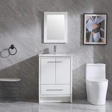 24" Bathroom Vanity White Single Storage Free Standing Cabinet NO Sink & Faucet