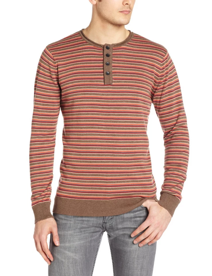 VOLCOM Olah COTTON Stripe CREW Neck HENLEY Hipster SWEATER Mens size XL Slim FIT - Image 3 of 4