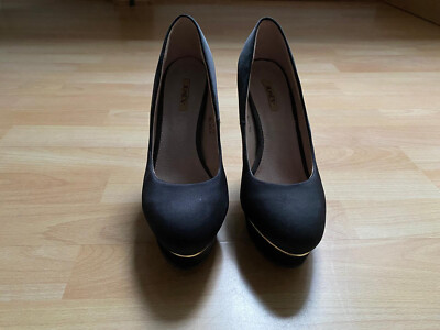 Damenplateaupumps von Jumex, Gr. 40, mit goldenem Stilettoabsatz, gebr, 