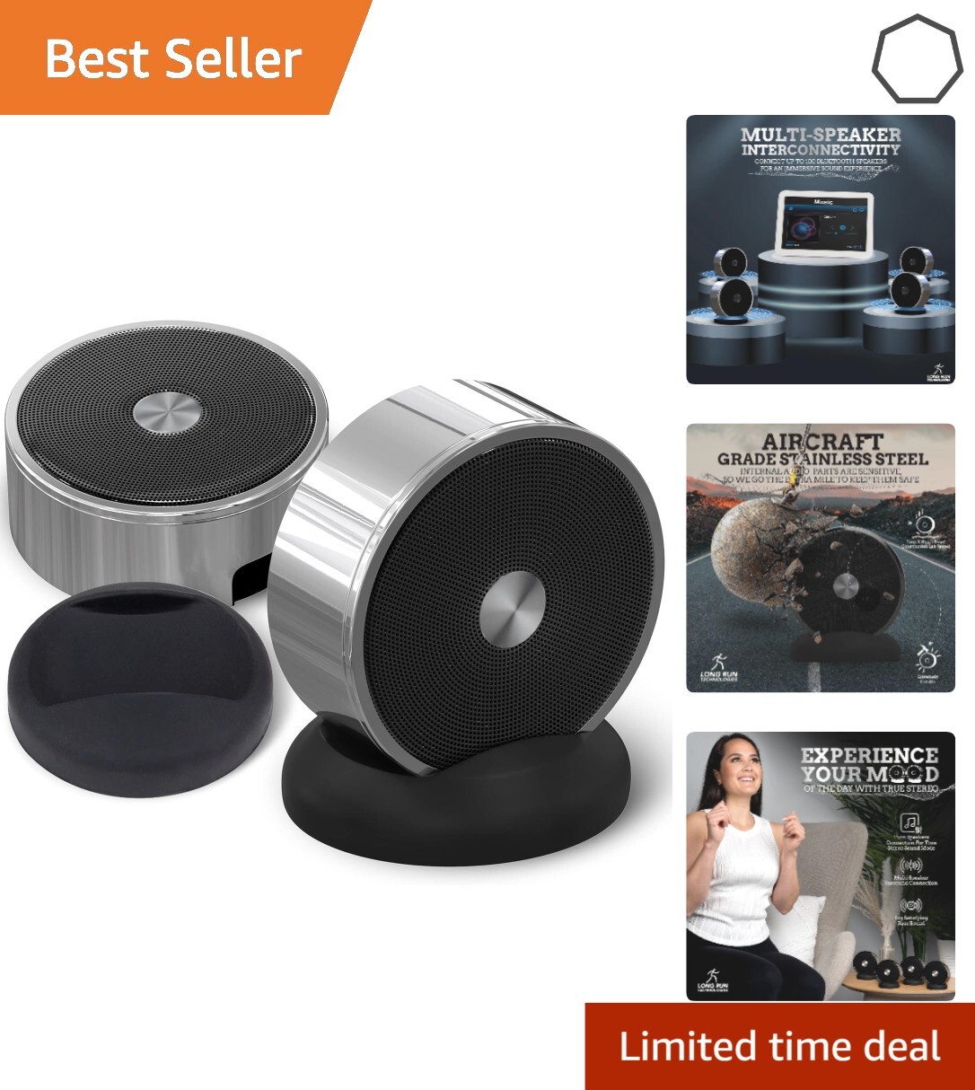 Wireless Bluetooth Speaker Set with TWS Dual Pairing for Portable Stereo Sound-image