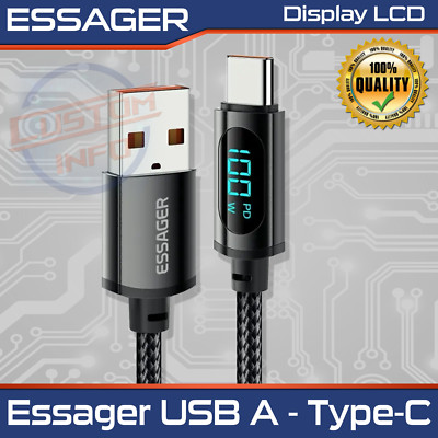 USB-C Kabel ESSAGER LED Display PD 100W 7A Schnellladung USB-A USB-C 1m 2m