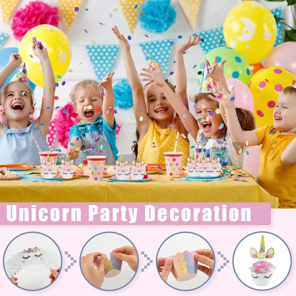 Einhorn Cupcake Wrappers 24 Set,Einhorn Muffin Deko,Einhorn Cupcake Toppers,Gebu - Bild 3 von 4
