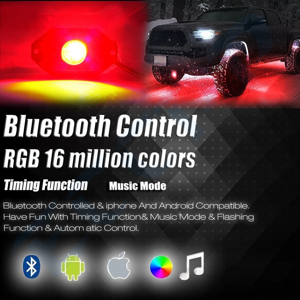 ECCPP 4 cápsulas RGB LED luz de rock música todoterreno inalámbrico Bluetooth control ATV Jeep Foto 2 de 4