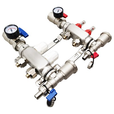 2 Branch PEX Radiant Floor Heating Manifold Set Water Separator Intelligent Flow