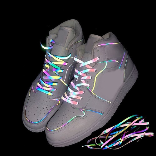 Flat Reflective Shoe Laces Coloured Shoelaces 120cm/140cm/160cm Long Laces Black - Imagen 2 de 15