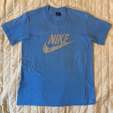 VTG 80s Nike Shirt Mens Large Blue Swoosh Logo Spell Out Single Stitch USA Made