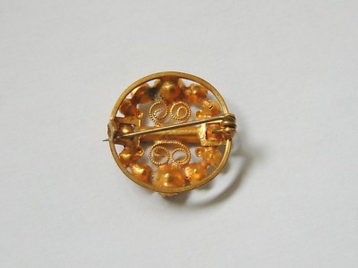 Broche Ancienne Vers 1900 - Métal Doré Avec Strass Et Pierre Rouge - Style Ronde Vintage