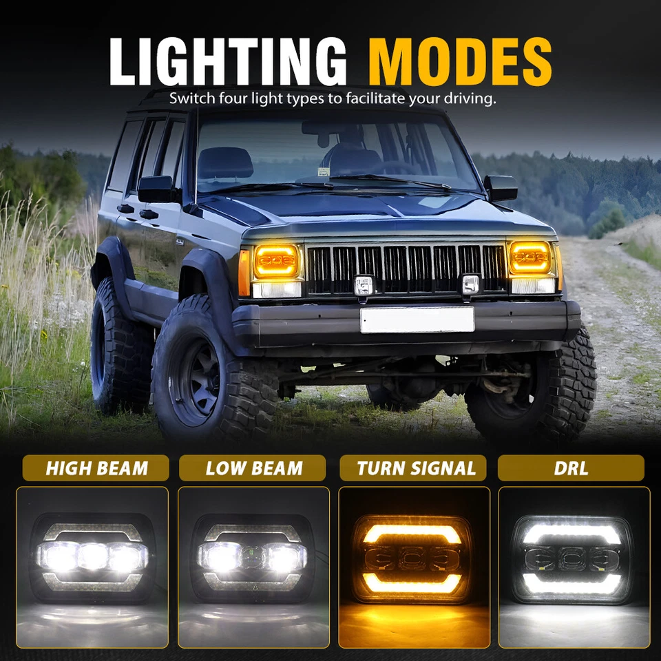 2PCS Fits For Sterling Truck LT9500 7x6" 5X7" LED Headlights w/ DRL Turn Signals — 第 2/4 张图片