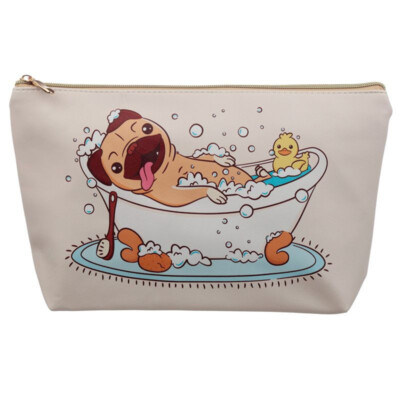 Puckator Mopps Pug Makeup Bag PVC Beige with Zip - New 19 x 30 x 7 cm