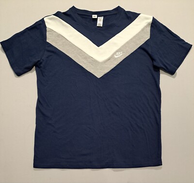 Nike Embroidered Swoosh Blue Color Block T Shirt Short Sleeve