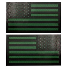Reflective IR US AMERICAN FLAG REVERSE LEFT RIGHT SHOULDER HOOK 2 PATCHES GREEN/
