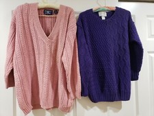 VINTAGE CABLE KNIT OVERSIZED SWEATERS - Pink - Purple -Size Medium