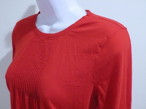 J.CREW Women's Red Cotton 3/4 Sleeve Front Pintuck Pleat T-Shirt Sz M - Picture 2 of 6