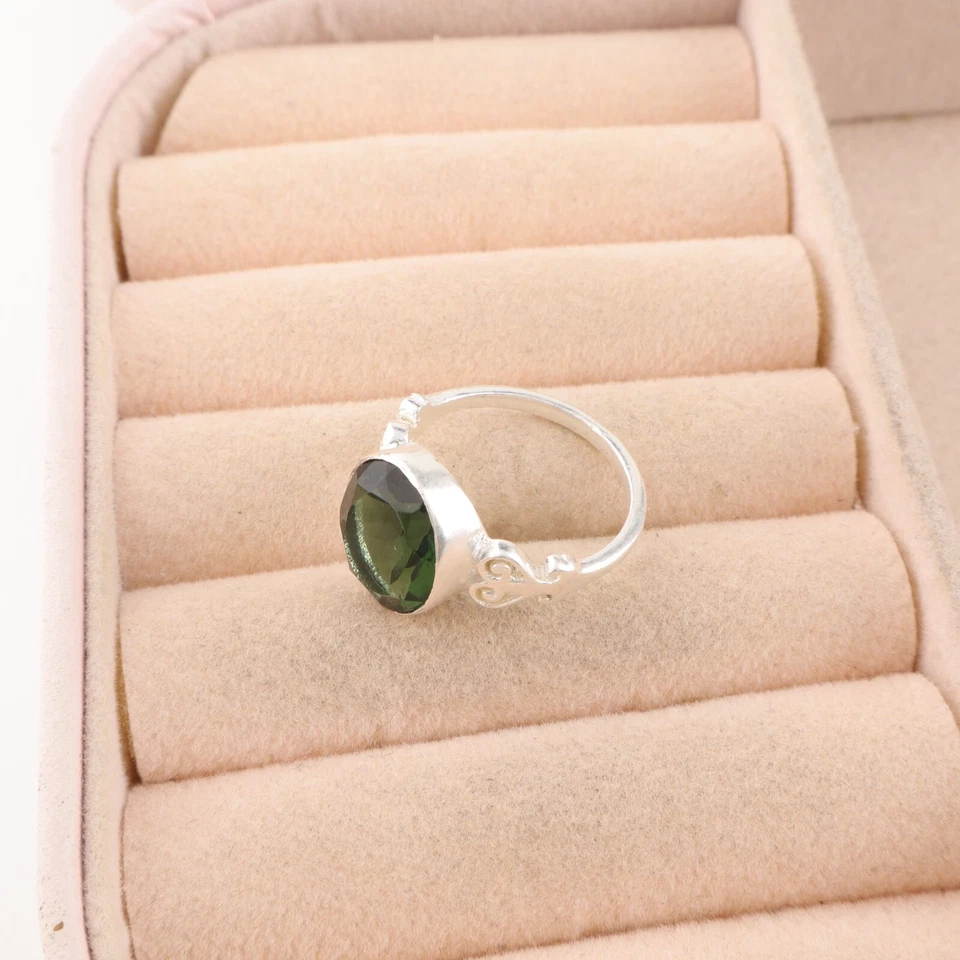 Gift For Her 925 Silver Natural Green Tourmaline Statement Ring Size - Image 3 of 4