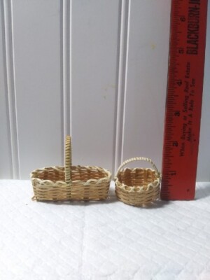 Lot Of Two Vintage Dollhouse Miniature Woven Baskets Made In Philippines