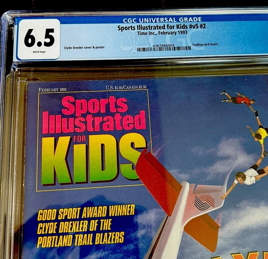 CLYDE DREXLER RARE 1993 POP 1 FULL SI FOR KIDS MAG CARDS POSTER BLAZERS CGC 6.5 - Image 2 of 3