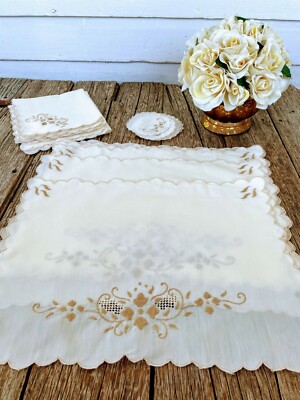 Vintage embroidery Luncheon Set Napkins Placemats coaster