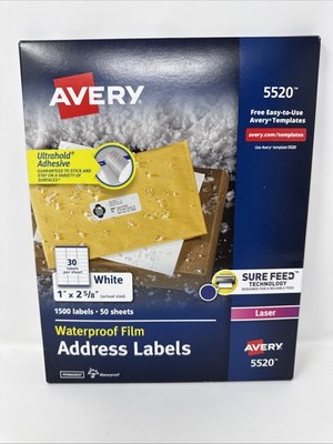 AVERY 5520 Waterproof Film Address Labels (1500 labels) 1'' x 2-5/8'' Laser