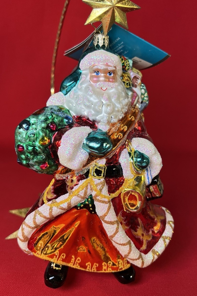 Christopher Radko Bright Tidings Santa Wreath Horn Gifts Glass