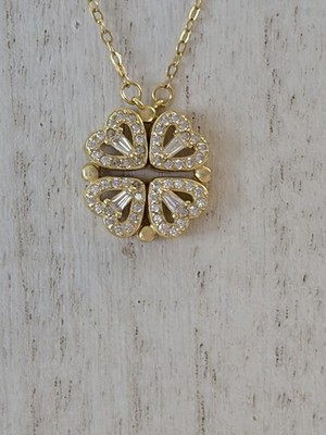 Sterling Silver Clover Heart 2 Styles Magnet Necklace Gold Overlay 925