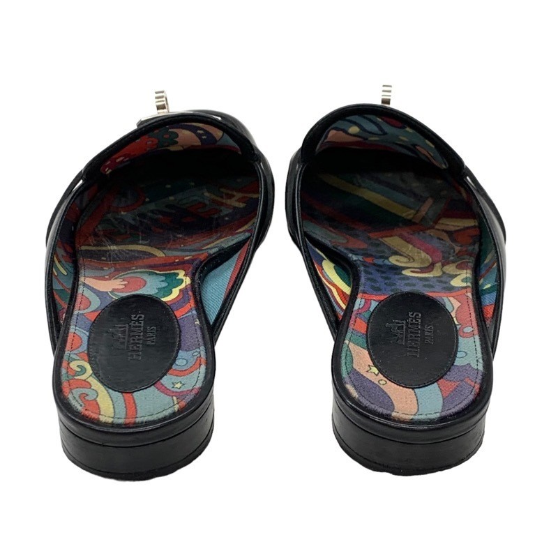 HERMES Flat shoes Sandals Shoes Kelly hardware Leather Black Size 37 US 7 woman thumbnail 18