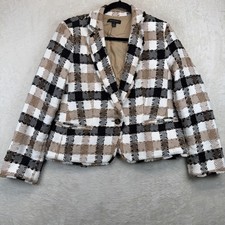 Ann Taylor Womens Plaid Tweed Blazer Size 12 Cropped Preppy Career Jacket