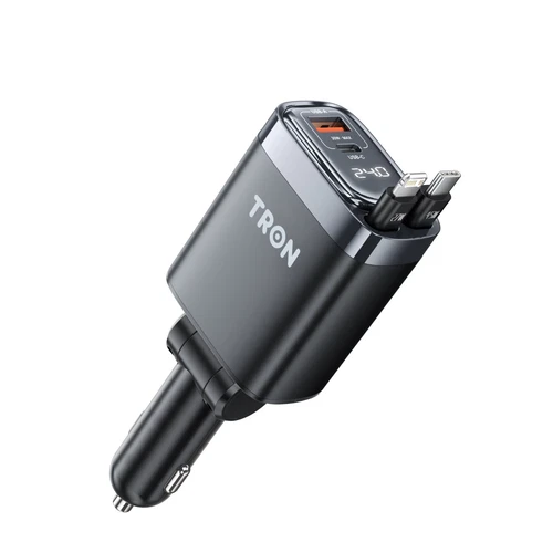 TRON 105W 4-in-1 Retractable (75 cm cabl) Car Charger  for iPhone & Android - product listing photo