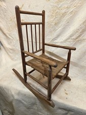 Vintage Wooden Children  s or Doll Rocking Chair With Woven Seat