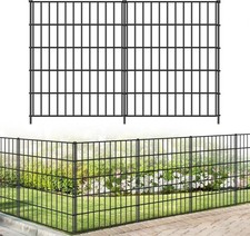 Durable Metal Garden Fence 33.3" H x 23.3' L, 10 Panels  11 Stakes, Black