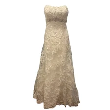 David Tutera White Sleeveless Wedding Dress 113211 With Lace Size 8