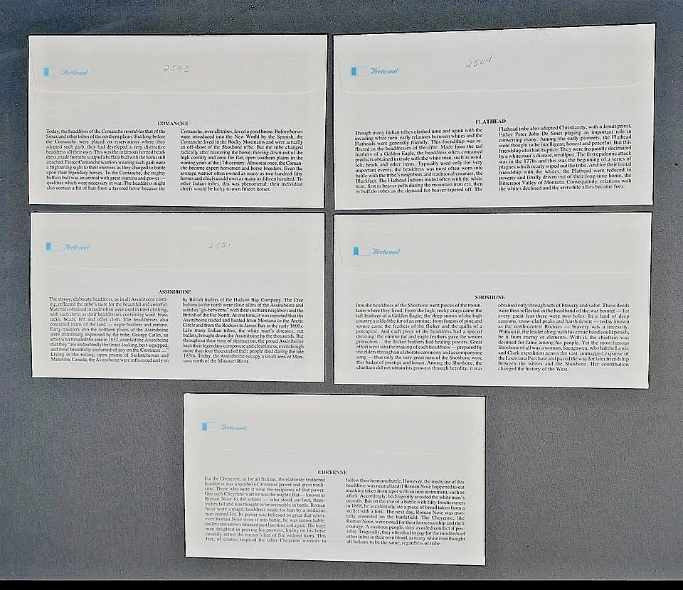 MINT INDIAN US FDC 1990 Wyoming Scott 2501-2505 Unsealed Native American Headd - Image 2 of 2