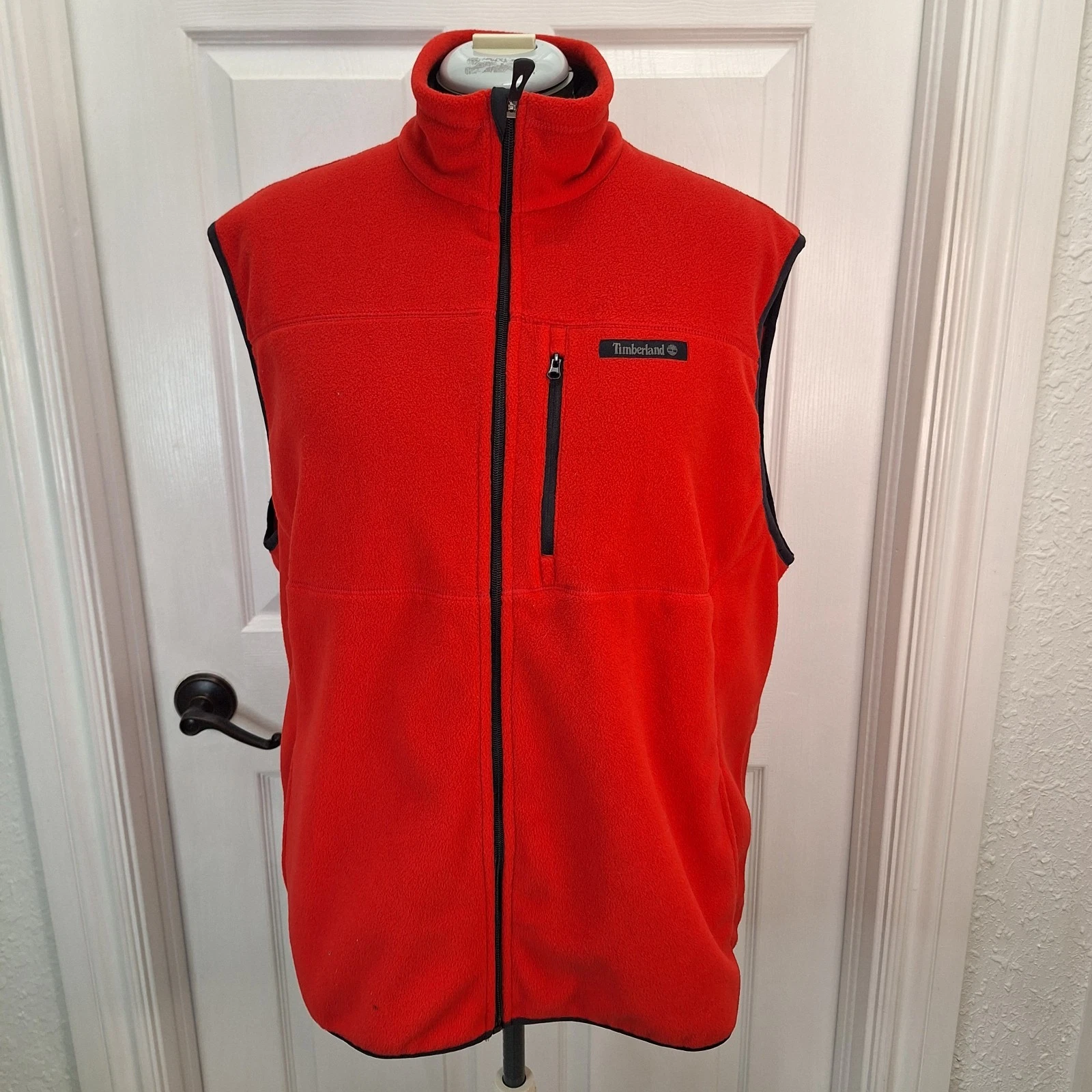 Timberland Fleece Vest Full Zip Mock Neck Sleeveless Jacket Red Mens Size large