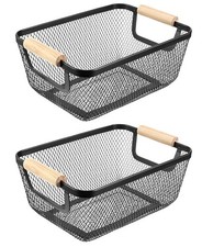 2 Pack Metal Mesh Steel Basket, Small Wire Storage Organizer Basket Multi-fun...