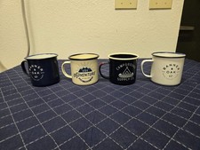 Set Of 4 Metal Enamel Ware Camping Mugs Cups Campground Supplies Adventure