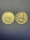 Lot of 2 Beautiful Ben Franklin Silver Half Dollars, 1948 and 1957 mint date.