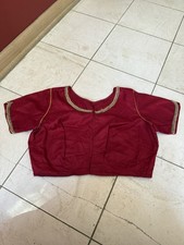 Red Readymade Designer Saree Blouse Scoop neck Sari Sz 36