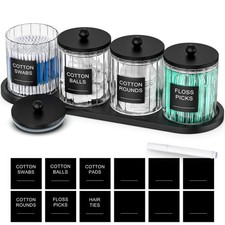 4 Pack Glass Qtip Holder Set with Tray- Bathroom Countertop Set Organizers, C...