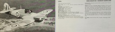 Sindlinger Hawker Plane Picture Aircraft Info Detail Vtg Original Article Sheet 