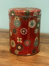 Vintage Cherrydale Farms Cashew Butter Crunch Tin Red Paisley Floral w/ Lid