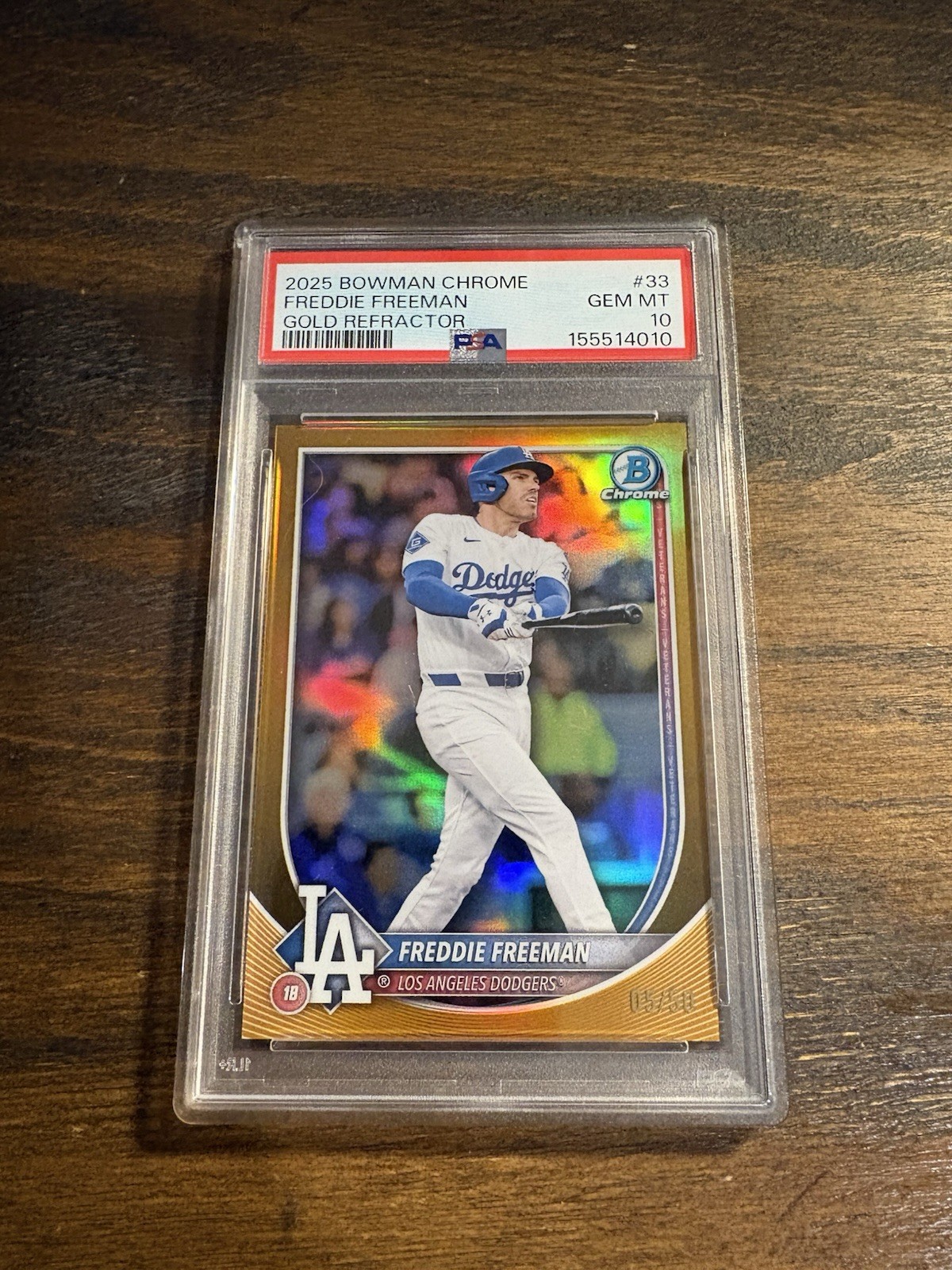 2025 Bowman Chrome FREDDIE FREEMAN 33 Gold Refractor /50 PSA 10 GEM Mint Dodgers view 1