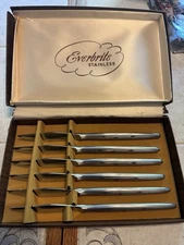 EVERBRITE Stainless Steel Vtg Mid Century Modern Japan Set Of 6 Steak Knives 