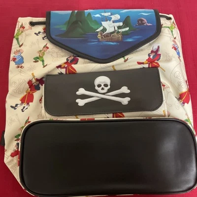 LOUNGEFLY DISNEY PETER PAN CAPTAIN HOOK PIRATE SHIP DRAWSTRING BACKPACK NWT!!! - Photo 1/4
