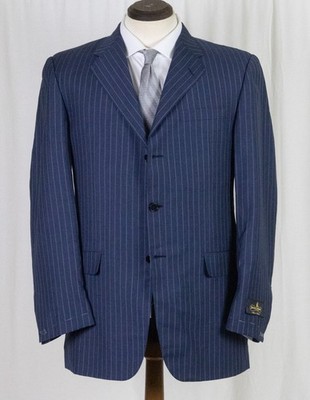 NWT Hickey Freeman Hand Tailored Wool Mohair Cashmere Blue Pinstripe SUIT 40 R