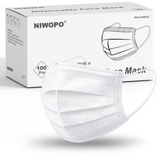 Disposable Face Masks 100 Pack, 3 Ply Breathable 1 Count Pack of 100 , White